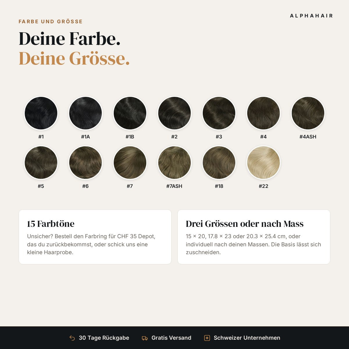 Farbtöne und Grössen